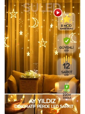 Suled SL-1037 Ay Yıldız Perde LED 8 Mod Saçaklı Perde Peri Mutfak Işık Dekoratif Lamba LED Işık