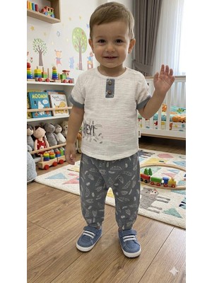 Yağmur Giyim Mınıtıx Yaprak Desenli Müslin Erkek Çocuk Takımı 9-24 Ay 2424