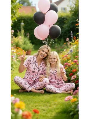 NiCe İç Giyim Hello Kitty Lisanslı Anne & Kız Pijama Takım Pembe Gömlek Yaka Düğmeli Yumuşacık %100 Pamuk  (AYRI SATILIR)