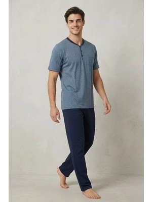 Mecit Pijama Mecit 4003 Indigo Büyük Beden Kısa Kollu Erkek Pijama Takımı