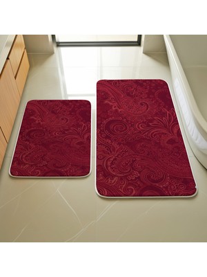 Bordo Etnik Desen 2'li Paspas Takımı