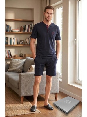 D'S Damat D’s Damat Çeyizlik Premium Modal Şort Takım  Boxer Atlet Kutulu  Set | 3’lü Çorap Hediyeli Lacivert