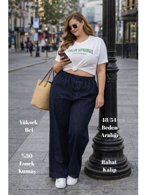 Cedy Denim Cedy Denım- Büyük Beden Likralı Kumaş  Cepsiz Beli Lastikli Palazzo Pantolon  C642