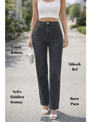 Kadın Boru Paça Yüksek Bel Regular Fit Likralı Pantolon