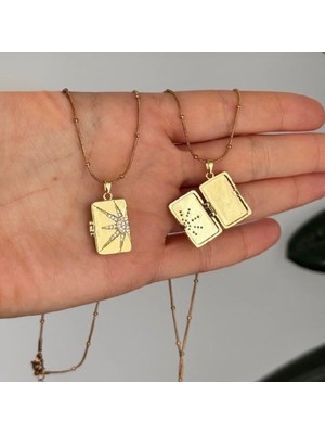 Stainless Steel Çelik Gold Dorikazincirli Kapaklı Kolye