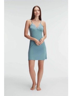 Pileli Store Pilelistore Ip Askılı V Yaka Viskon Çiçek Desenli Yazlık Mini Dantel Detaylı Gecelik Sabahlık Takımı