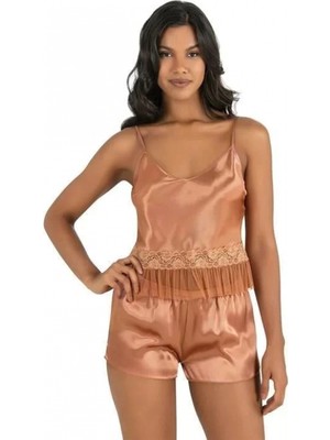 Pileli Store Pilelistore Bakır Saten Şort Takımı 9209