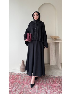 RFK Butik Kadın Pilise Detaylı Jakar Modal Etekli Takım - Siyah