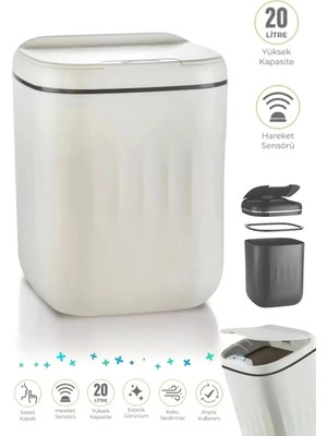 SHC4200 Akıllı Sensörlü Kovası 20L - Uv Işık Antibakteriyel & Koku Geçirmez Otomatik Mutfak Ofis Banyo