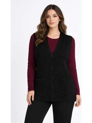 uludağ triko Kadın Anne Triko Yelek Kabartma Çizgi Desen BGL-ST05302