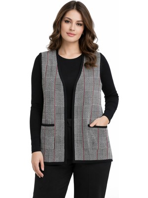 uludağ triko Kadın Anne Triko Yelek Kaz Ayağı Desen BGL-ST05299