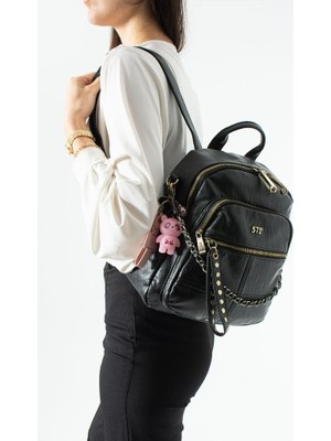 Baginn Vegan Deri Kadın Sırt Çantası Yıkama Suni Deri 30*25 cm Vegan Sırt Çantası Işıklı Charm Hediyeli