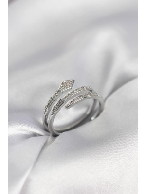 Pileli Store Pilelistore Yılan Model Gümüş Renk Zirkon Taşlı Kadın Yüzük - TJ-BYK3980