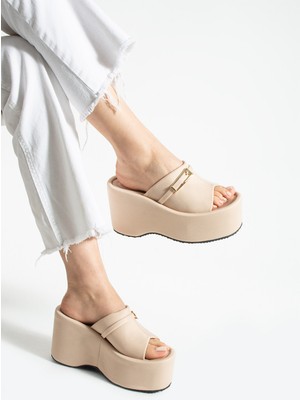 Dabab Shoes Lunara Kadın 10 cm Platform Topuk Tokalı Kalın Taban Terlik Sandalet