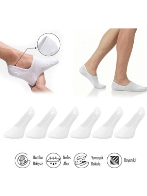 Lion Monroe Saf Bambu Kadın Babet Siyah Çorap Dikişsiz Görünmez Kaydırmaz Topuk Silikonlu Premium 6'lı Paket L5952AZNB Softaura