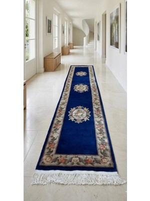Ft Halı El Dokuma Çin Kabartma Yolluk - Lacivert - 70X340 cm
