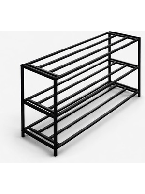 Trendmiz Modern Loft Metal Ayakkabılık 3 Katlı Metal  Siyah Raflı Ayakkabı Düzenleyici Antre Hol Organizer