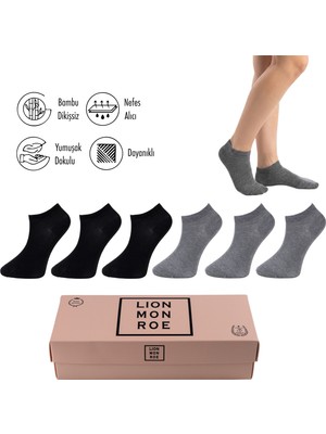 Lion Monroe Saf Bambu Kadın Patik Düz Kısa Çorap Dikişsiz Premium Kutulu 6'lı L5952AZNP Softaura