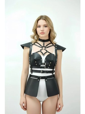 Pileli Store Pilelistore Siyah Etek Suni Deri Etek Zımbalı Tokalı Peplum - BRF1371