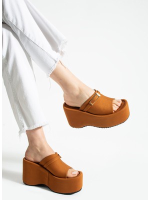 Dabab Shoes Lunara Kadın 10 cm Platform Topuk Tokalı Kalın Taban Terlik Sandalet