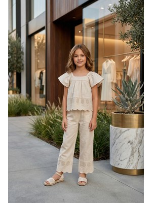 Kız Çocuk Ikili Keten  Takım