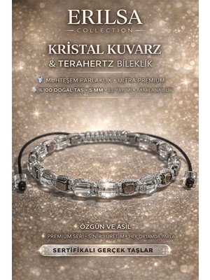 Erilsa Sertifikalı Pozitif Enerji ve Denge Bilekliği – Kristal Kuvars ve Terahertz Doğal Taş 4 mm