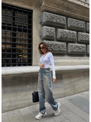 Pileli Store Beli Tokalı Balon Jean