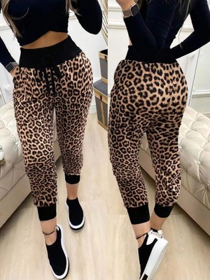 Pileli Store Pilelistore- Kadın Yüksek Bel Bağcıklı Desenli Iki Iplik Pantolon