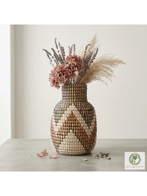 Renesse Home Niono El Yapımı Deniz Sazı Vazo 19x30 cm Doğal Seagrass Dekoratif Boho Vazo Ev Dekoru