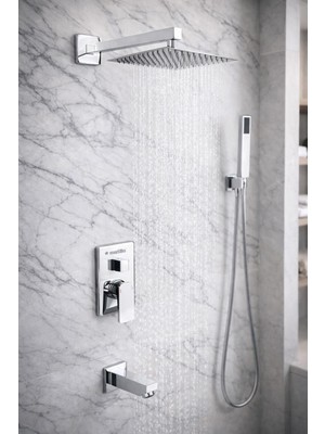 Mistillo Ankastre Duş Seti 3 Yönlü Kare 250x250 mm – Paslanmaz Pirinç Krom Kaplama