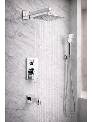 Mistillo Ankastre Duş Seti 3 Yönlü Kare 200x200 mm – Paslanmaz Pirinç Krom Kaplama