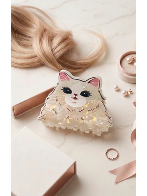 Lotus Luxury Kedi Figürlü Sedefli %100 Kemik Mandal Toka