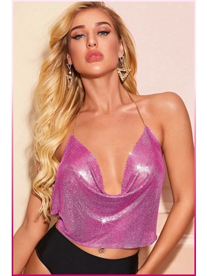 Pileli Store Pilelistore Parlak Fuşya Zırh Bustiyer, Zarif Parlak Crop