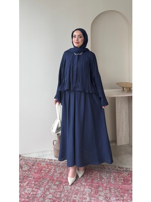 RFK Butik Kadın Pilise Detaylı Jakar Modal Etekli Takım - Lacivert