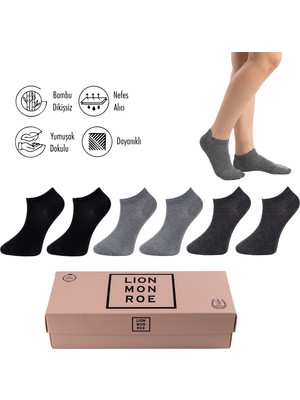 Lion Monroe Saf Bambu Kadın Patik Düz Kısa Çorap Dikişsiz Premium Kutulu 6'lı L5952AZNP Softaura