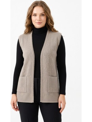 uludağ triko Kadın Anne Triko Yelek Kabartma Desen BGL-ST05300