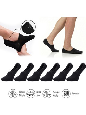 Lion Monroe Saf Bambu Kadın Babet Siyah Çorap Dikişsiz Görünmez Kaydırmaz Topuk Silikonlu Premium 6'lı Paket L5952AZNB Softaura