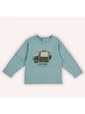 Panço Erkek Bebek Baskılı Uzun Kollu Mint Tişört
