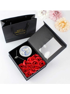 C&On Design Güllü Istiridye Inci Kolye Seti Içinde Inci Kolyeli Gül Kutusu