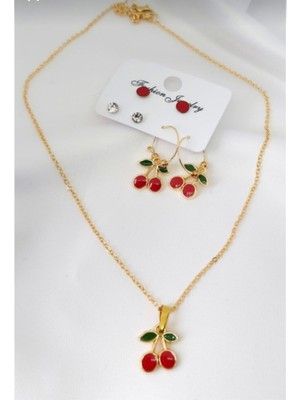 C&On Design Çocuk Kiraz Kolye Küpe Seti