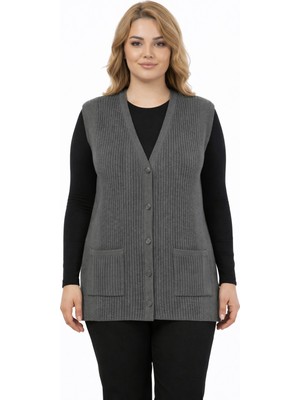 uludağ triko Kadın Anne Triko Yelek Kabartma Çizgi Desen BGL-ST05302