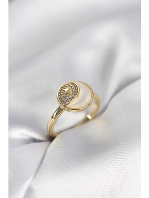 Pileli Store Pilelistore Ay Yıldız Model Gold Renk Zirkon Taşlı Kadın Yüzük - TJ-BYK3995