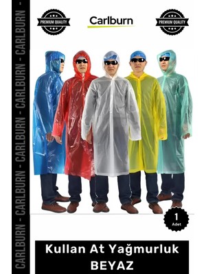 Carlburn Özel Üretim Su Geçirmez Polietilen Pratik Kapüşonlu Standart Beden Hafif Kullan At Yağmurluk Beyaz