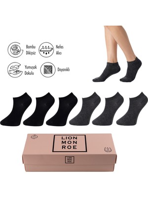Lion Monroe Saf Bambu Kadın Patik Düz Kısa Çorap Dikişsiz Premium Kutulu 6'lı L5952AZNP Softaura