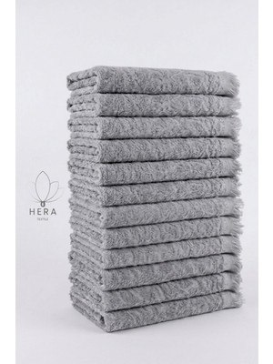 Hera Textile 12 Adet Gri 30X50 cm Pamuklu ve Saçaklı Mutfak Havlusu