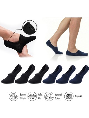 Lion Monroe Saf Bambu Kadın Babet Siyah Çorap Dikişsiz Görünmez Kaydırmaz Topuk Silikonlu Premium 6'lı Paket L5952AZNB Softaura