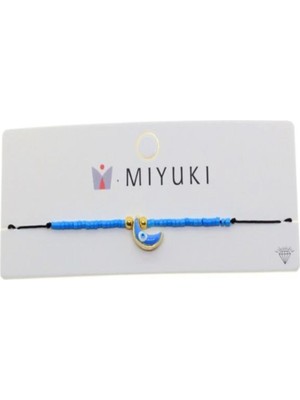 Yümanın Yumağı Altın Renk Mavi Mineli Yarım Ay Model Miyuki Bileklik