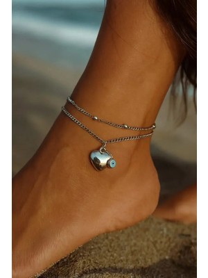 Yümanın Yumağı Gümüş Renk Top Asansör Küp Nazar Kalp Çelik Halhal