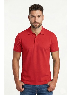 Erkek Polo Yaka Penye %100 Pamuklu Düğmeli T-Shirt