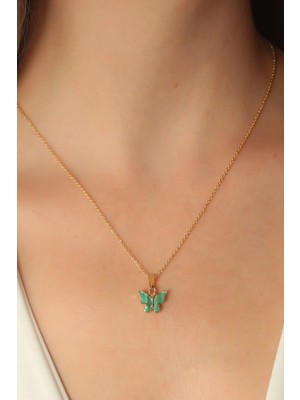 Pileli Store Pilelistore Gold Yeşil Renk Kelebek Figür Kadın Kolye - TJ-BKO6815